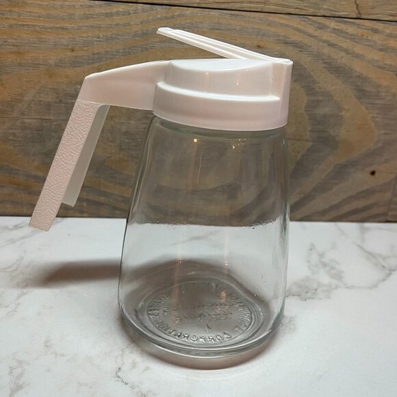 Glass Syrup Dispenser With White Plastic Lid and Handle by Federal Housewares - Picture 1 of 4